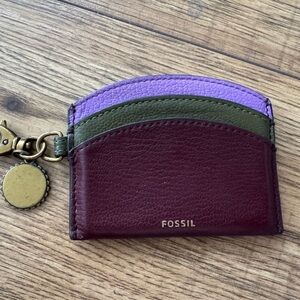 Fossil Leather Card Holder in Purple and Green